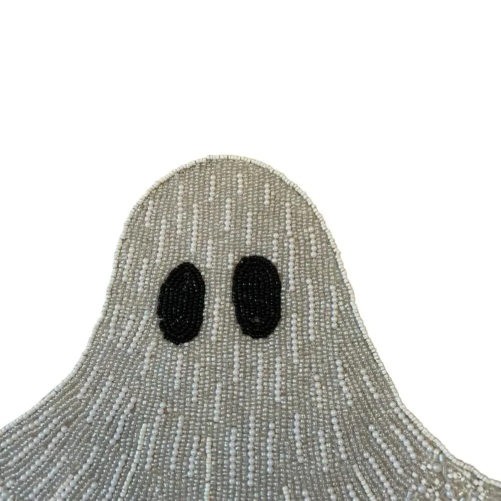 Christian Siriano Halloween Ghost Beaded Placemat 16in White Silver Glam New